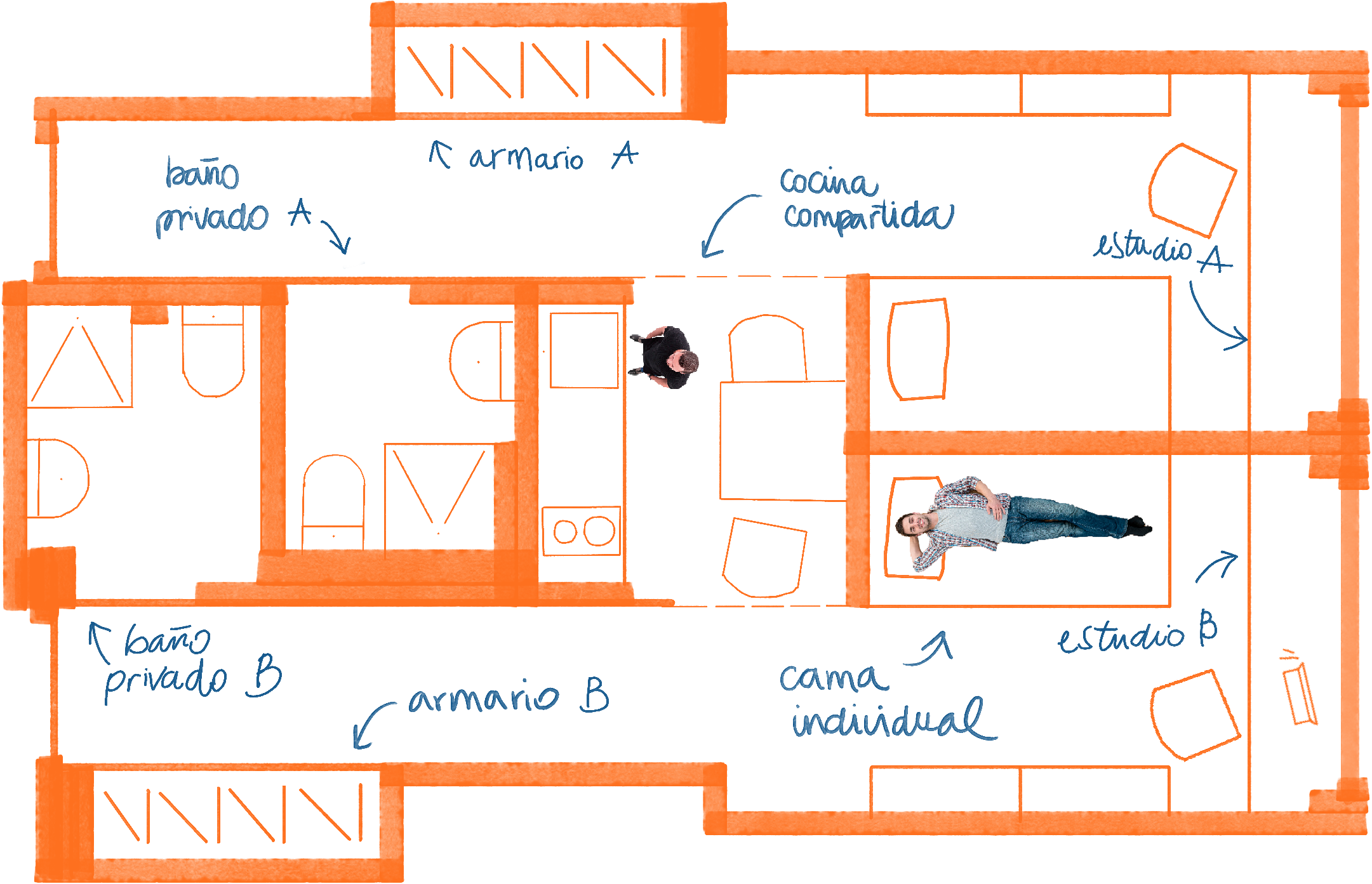 Estudio individual con cocina compartida
